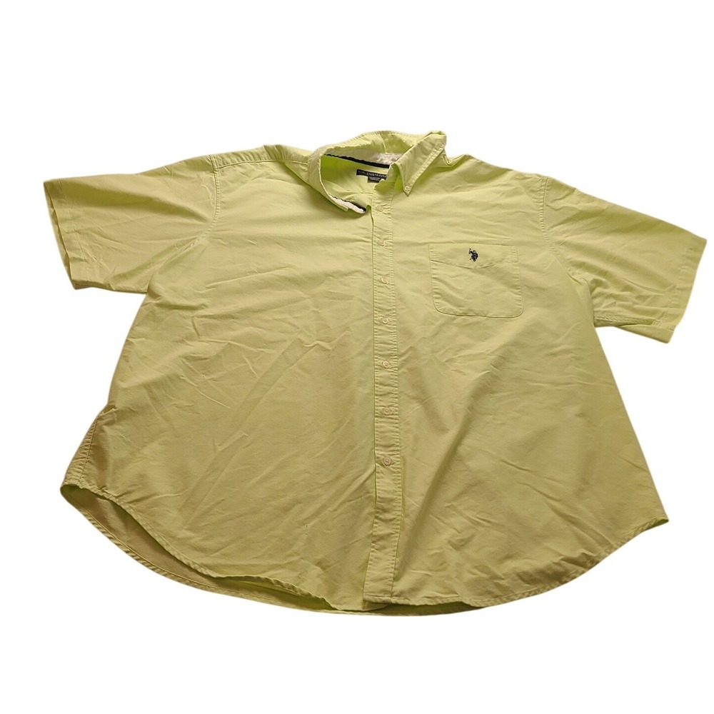 US Polo Assn Men's 4X Short Sleeve Button Down Shirt Lime Yellow Cotton Blend
